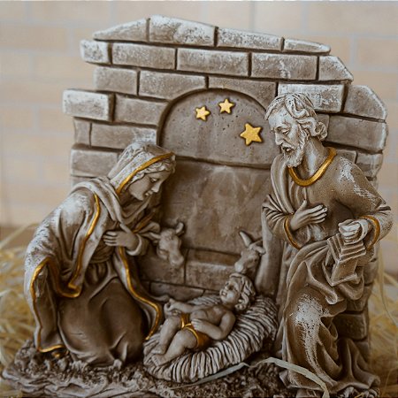 Presépio no estábulo - 23 cm - Estilo Escultura em Pedra - Verniz resistente