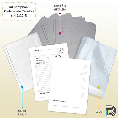 Caderno de Receitas | Kit Scrapbook | 14,5x20,5cm
