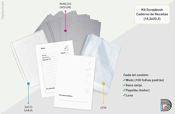 Miolo de Caderno de Receitas | Kit Scrapbook | 14,5x20,5cm