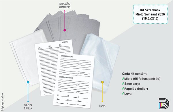Miolo de Agenda Semanal 2026 | Kit Scrapbook | 19,5x27,5cm