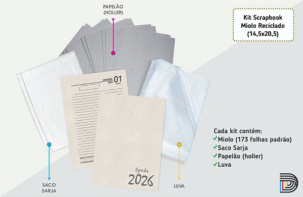 Miolo de Agenda 2026 | Kit Scrapbook | 14,5x20,5cm | Papel Reciclado