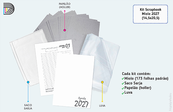 Miolo de Agenda 2027 | Kit Scrapbook | 14,5x20,5cm