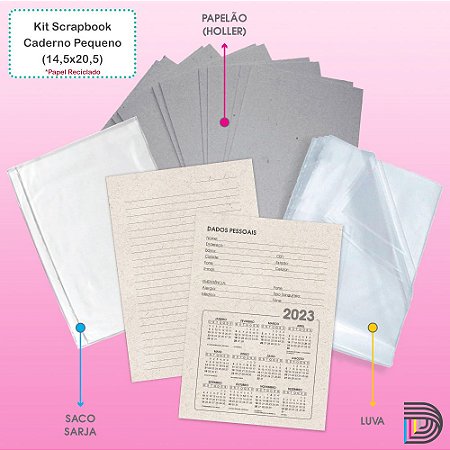 Caderno Pequeno | Kit Scrapbook | 14,5x20,5cm | Papel Reciclado
