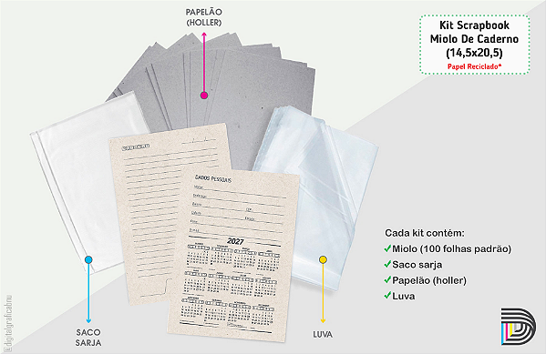 Miolo de Caderno | Kit Scrapbook | 14,5x20,5cm | Papel Reciclado