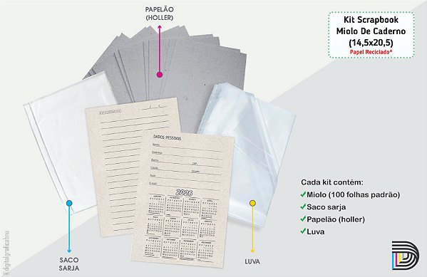 Miolo de Caderno  | Kit Scrapbook | 14,5x20,5cm | Papel Reciclado