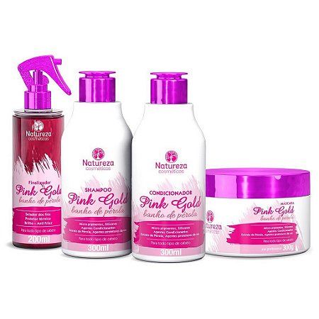 KIT PINK GOLD - SHAMPOO + CONDICIONADOR + MÁSCARA 300G + FINALIZADOR - NATUREZA COSMÉTICOS
