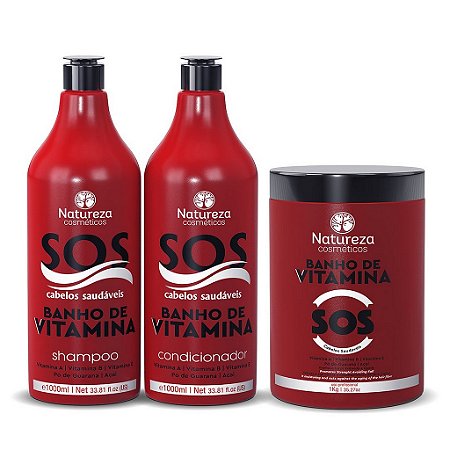 KIT SOS - SHAMPOO + CONDICIONADOR + MÁSCARA 1KG - NATUREZA COSMÉTICOS
