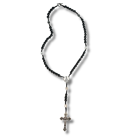 Terço de Nossa Sra. Aparecida em Hematita com Fecho T - 43cm