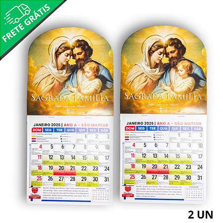 Kit com 2 calendário católico Sagrada Familia - 2026