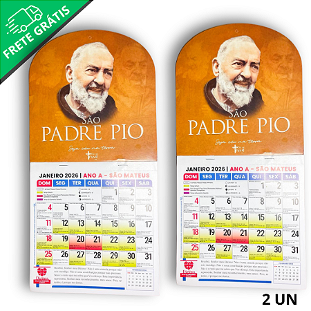 Kit com 2 calendário católico Padre Pio - 2026