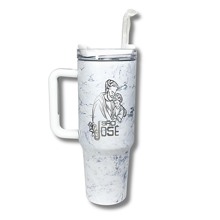 Copo Térmico Marmorizado Branco de São José - 1,2L