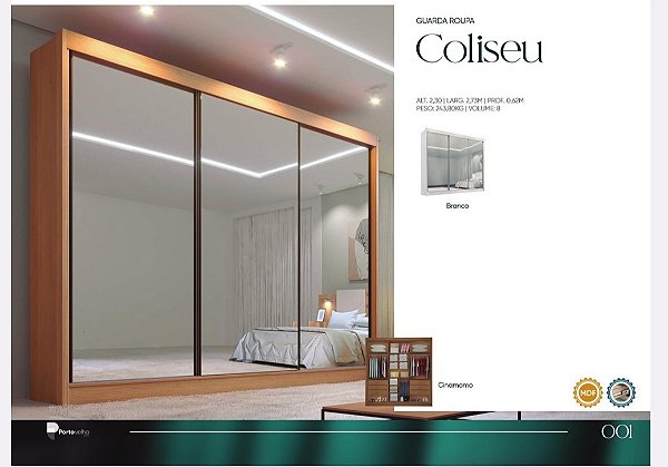 Guarda Roupa Casal 03 Portas de Correr Vidro 06 Gavetas Internas