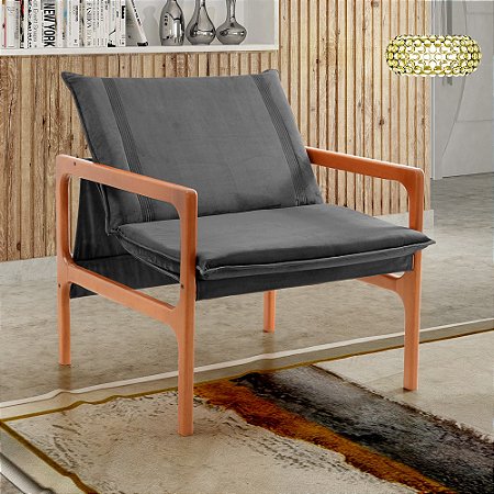 Poltronas Decorativa Jasmim Vivaro Decor Suede Cinza