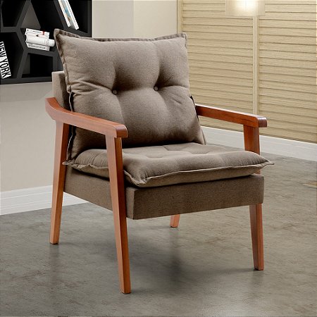 Poltronas Decorativa Pérola Vivaro Decor Linho Marrom