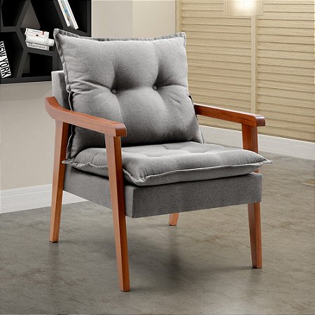 Poltronas Decorativa Pérola Vivaro Decor Linho Cinza
