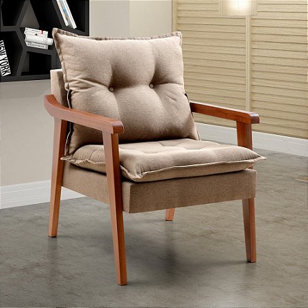 Poltronas Decorativa Pérola Vivaro Decor Linho Bege Dourado