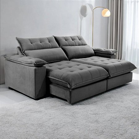 Sofá Retrátil e Reclinável Molas Ensacadas 2,30m Orquídea Vivaro Decor Suede Cinza