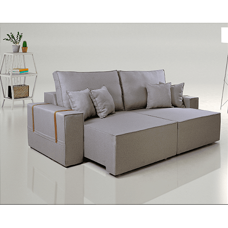 Sofá Retrátil 2,30m Pequim Vivaro Decor Linho Cinza