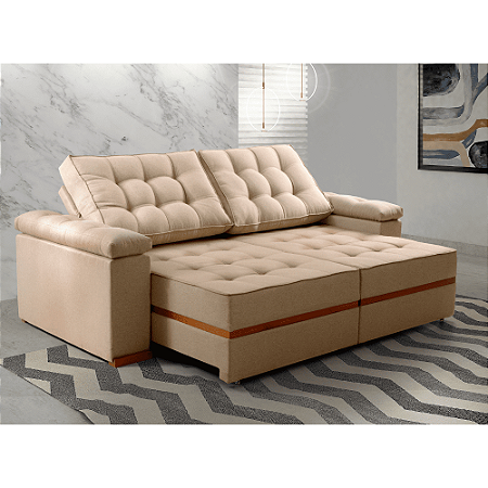 Sofá Retrátil e Reclinável 2,30m Prada Vivaro Decor Linho Dourado