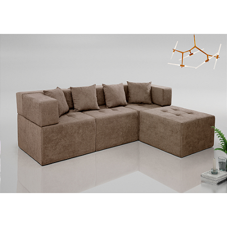 Sofá Modular 3 Lugares com Chaise Taiti Vivaro Decor Boucle Marrom