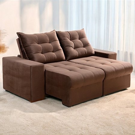 Sofá Retrátil/Reclinável Pará 1,90m Suede Marrom com molas no assento Vivaro Decor