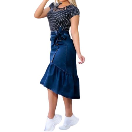 Saia Jeans Babado Sereia