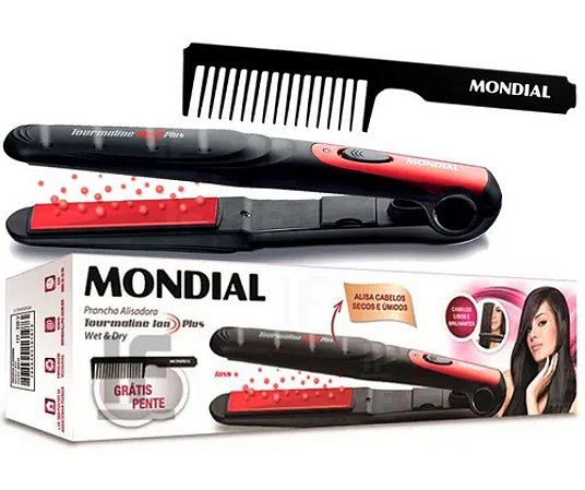 hapinha de cabelo Mondial Tourmaline Ion Plus P-11 preta e vermelha 110V/220V