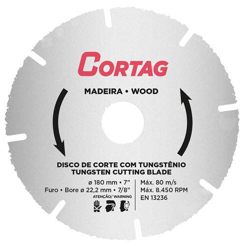 CORTAG DISCO CORTE TUNGSTENIO P/MADEIRA 180MM X 22.2MM