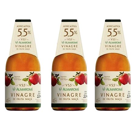 Kit 3uni Vinagre de Fruta Maçã 5.5% 400ml - Almaromi