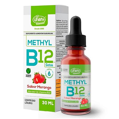 Uni Vit. B12 Methyl Em gotas Sabor Morango - 30 ml Ref. 20555 - Unilife