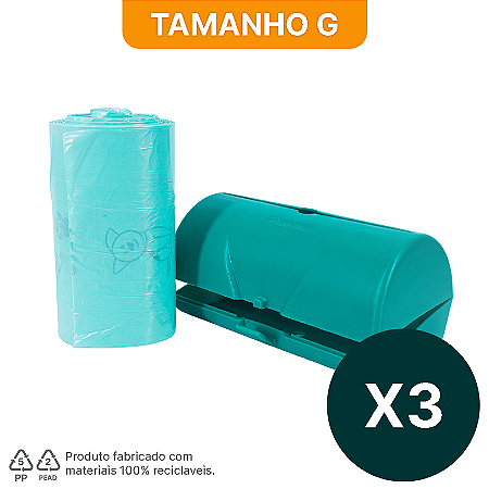 Kit 03 Rolos com 200 sacos plásticos aromatizados HomeBag Pets + 03 Suportes dispensadores G