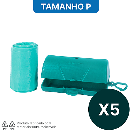 Kit 05 Rolos com 40 Sacos plásticos aromatizados HomeBag Pets + 05 Suportes dispensadores P