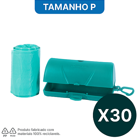 Kit 30 Rolos com 40 Sacos plásticos aromatizados HomeBag Pets + 30 Suportes dispensadores P