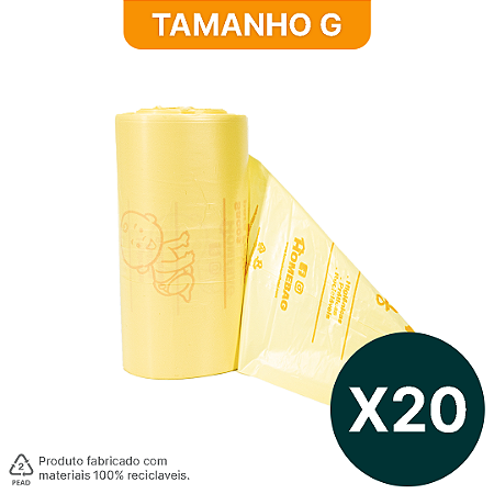 Pack 20 Rolos com 200 Sacos plásticos aromatizados HomeBag Baby Refil G