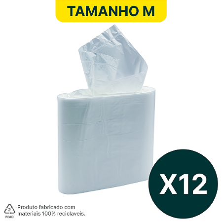 Pack 12 Rolos com 50 sacos plásticos Transparentes HomeBag Multiuso Refil M