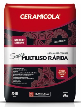 Argamassa Ceramicola Super Multiuso Rápida (Interno e Externo) ACIII Branca 20kg