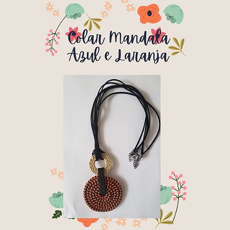 Colar  Artesanal Mandala Azul e Laranja