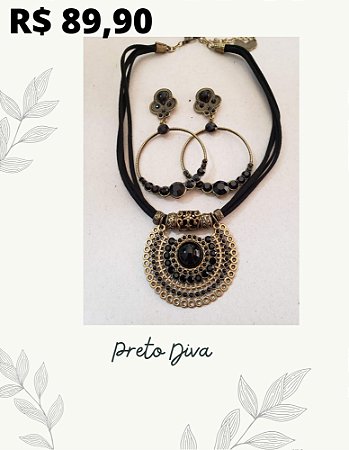 Conjunto de Colar  Preto Diva - Colar e Brincos