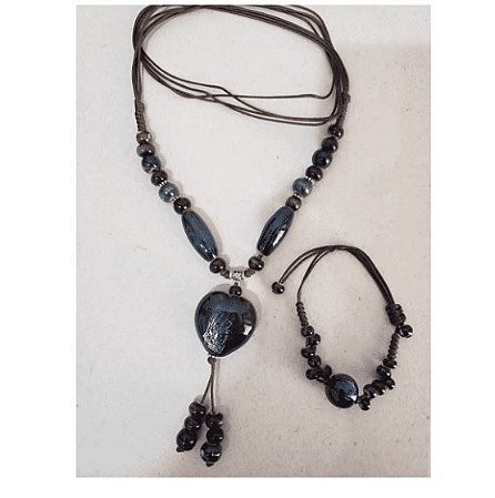 Conjunto Colar e Pulseira -Coração Azul