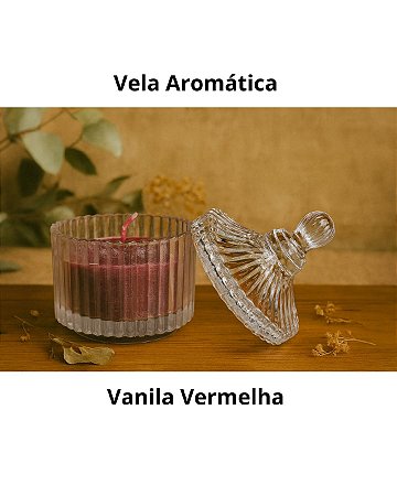 Vela com Suporte de Vidro com tampa - Vanila vermelha