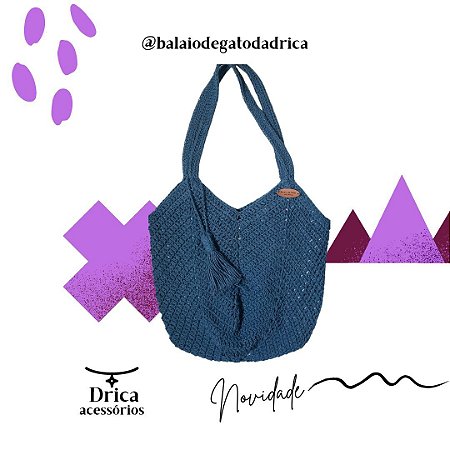Bolsa Azul de Crochê - Modelo Sampa