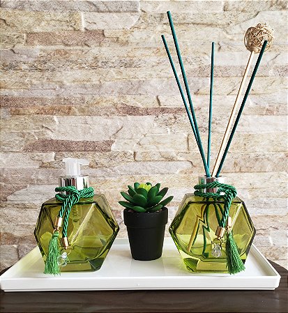 Conjunto Lavabo Completo - vidro diamante na cor verde