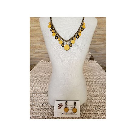 Conjunto Colar e Brincos - Amarelo - Modelo Safire