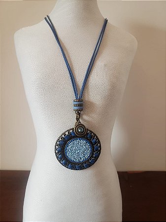 Colar Longo de Mandala Azul