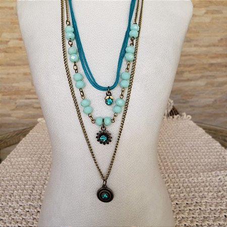 Conjunto de brincos e colar curto 03 voltas - modelo Ponto de Luz