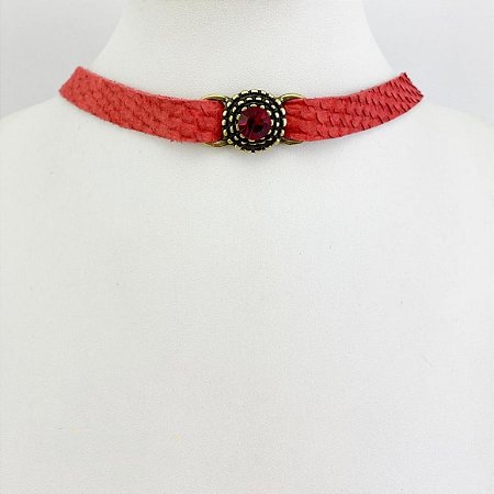 Chocker de couro e ponto de luz vermelho