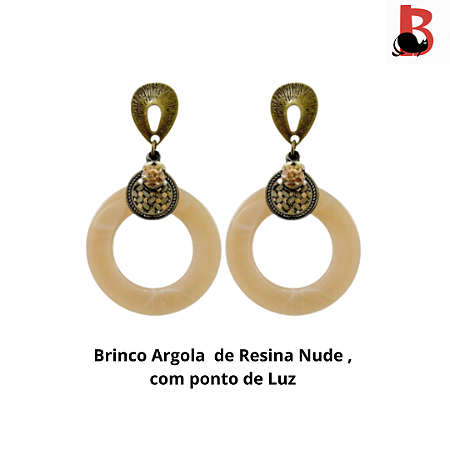 Brinco de Argola em resina com ponto de Luz -cor predominante nude
