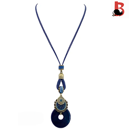 COLAR LONGO COM CORDÃO, PINGENTE NA COR AZUL MARINHO