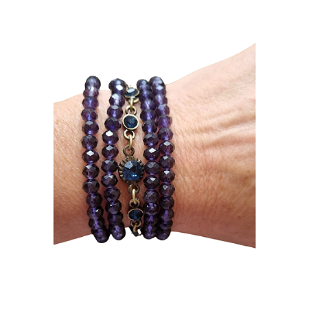 Pulseira com 5 voltas , cristais e strass na cor Azul Marinho
