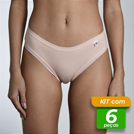 Calcinha Conforto Viés Aberto Lisa Kit com 6 Peças